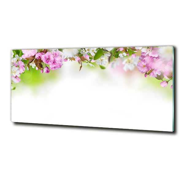 Cuadro decorativo de vidrio para salón horizontal flores de primavera