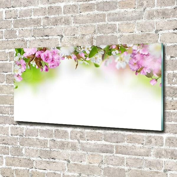 Cuadro decorativo de vidrio para salón horizontal flores de primavera