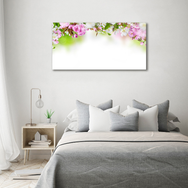 Cuadro decorativo de vidrio para salón horizontal flores de primavera