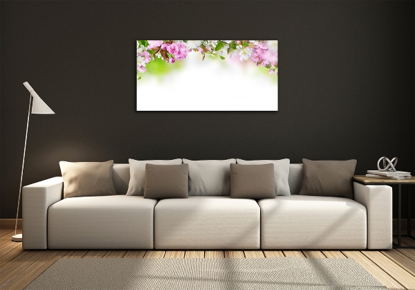 Cuadro decorativo de vidrio para salón horizontal flores de primavera