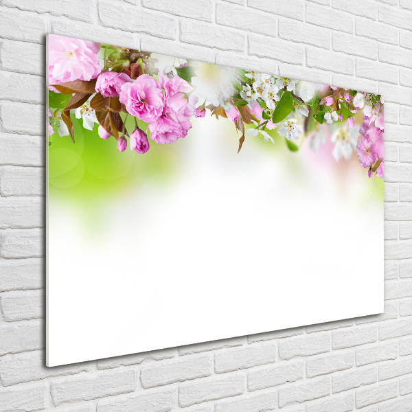 Cuadro decorativo de vidrio para salón horizontal flores de primavera