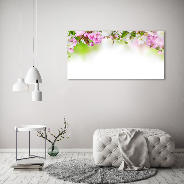 Cuadro decorativo de vidrio para salón horizontal flores de primavera