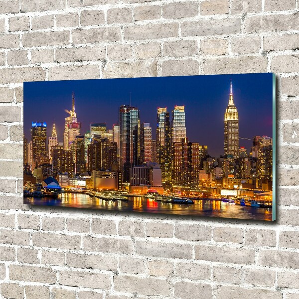 Cuadro de cristal templado moderno horizontal Manhattan de noche