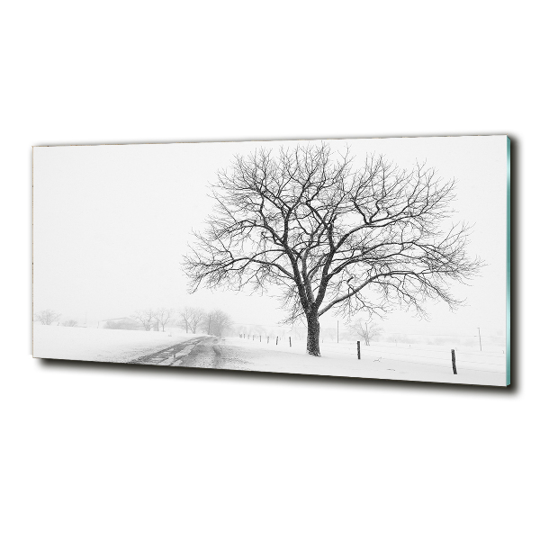 Cuadro decorativo de vidrio para salón horizontal Árbol en invierno