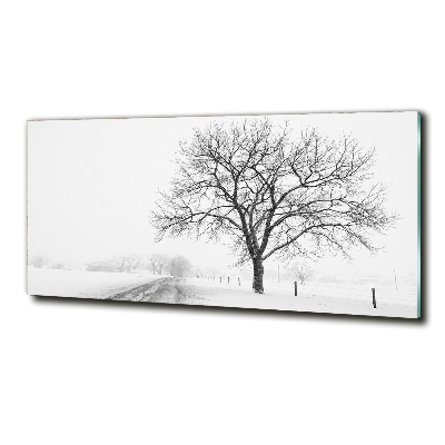 Cuadro decorativo de vidrio para salón horizontal Árbol en invierno