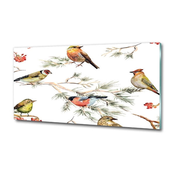 Cuadro decorativo de vidrio para salón horizontal Aves y plantas del bosque