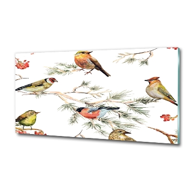 Cuadro decorativo de vidrio para salón horizontal Aves y plantas del bosque