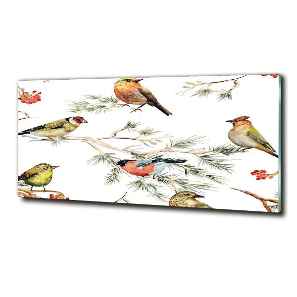 Cuadro decorativo de vidrio para salón horizontal Aves y plantas del bosque