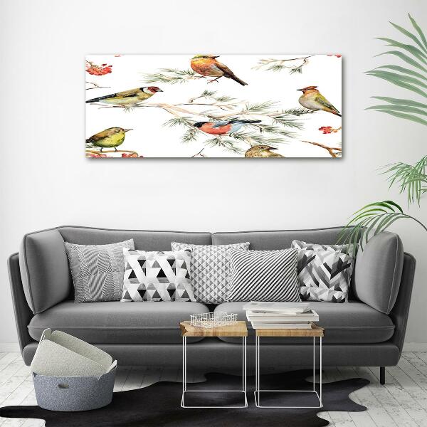 Cuadro decorativo de vidrio para salón horizontal Aves y plantas del bosque