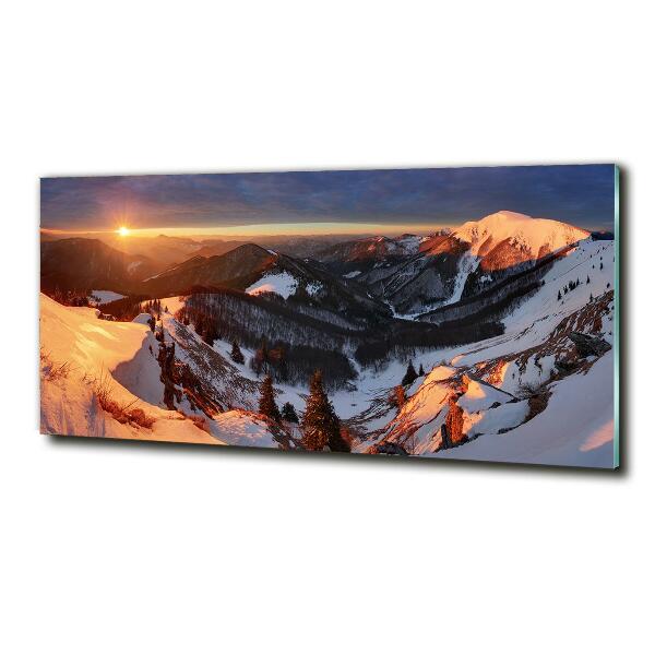 Cuadro decorativo de vidrio para salón horizontal Invierno en las montañas