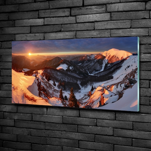 Cuadro decorativo de vidrio para salón horizontal Invierno en las montañas