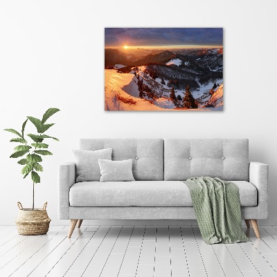 Cuadro decorativo de vidrio para salón horizontal Invierno en las montañas