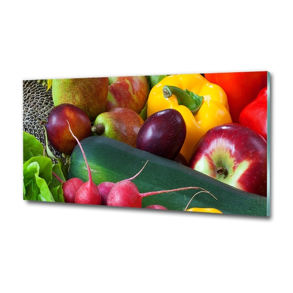 Cuadro decorativo de vidrio para salón horizontal Frutas y verduras