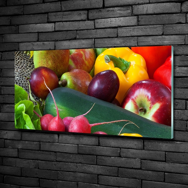 Cuadro decorativo de vidrio para salón horizontal Frutas y verduras