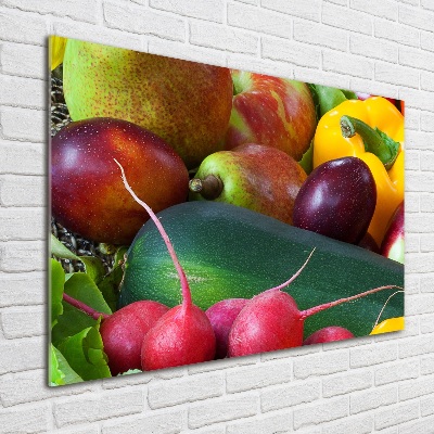 Cuadro decorativo de vidrio para salón horizontal Frutas y verduras