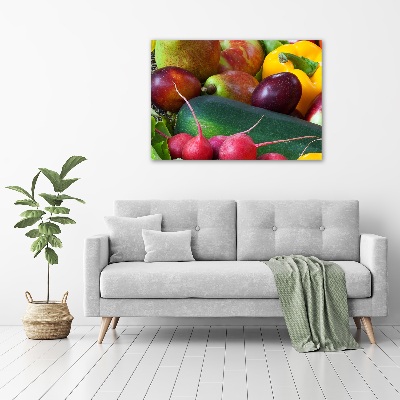 Cuadro decorativo de vidrio para salón horizontal Frutas y verduras