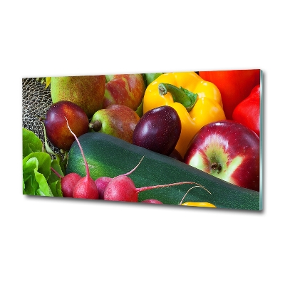 Cuadro decorativo de vidrio para salón horizontal Frutas y verduras