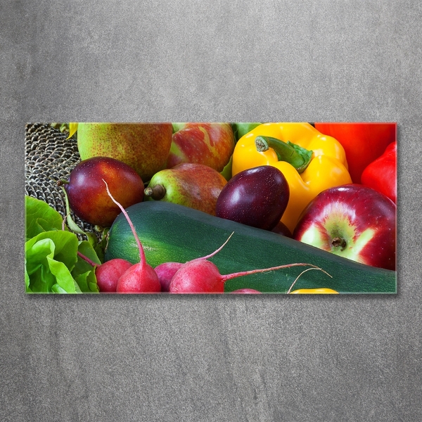 Cuadro decorativo de vidrio para salón horizontal Frutas y verduras