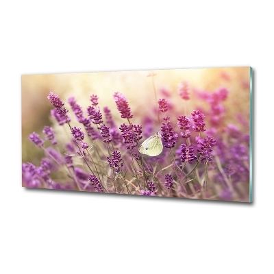 Cuadro decorativo de vidrio para salón horizontal Lavanda