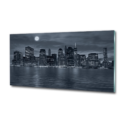 Cuadro decorativo de vidrio para salón horizontal Nueva York de noche