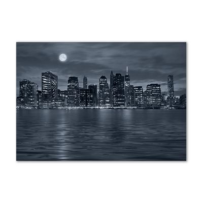 Cuadro decorativo de vidrio para salón horizontal Nueva York de noche