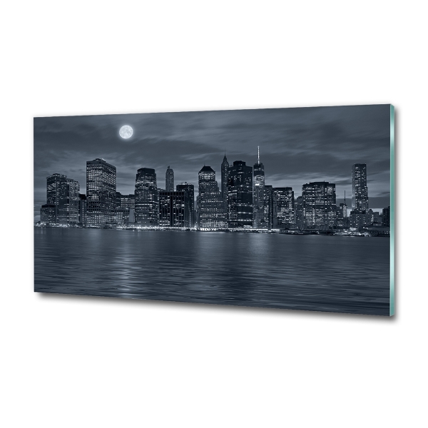 Cuadro decorativo de vidrio para salón horizontal Nueva York de noche