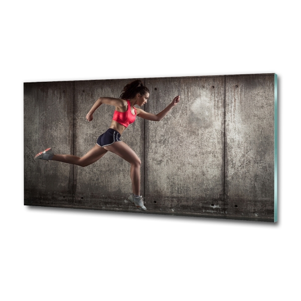 Foto en cristal de alta calidad con impresión uv horizontal Mujer corriendo
