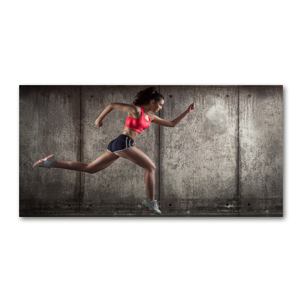 Foto en cristal de alta calidad con impresión uv horizontal Mujer corriendo