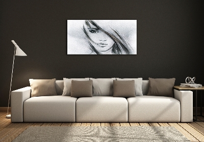 Cuadro decorativo de vidrio para salón horizontal Retrato de una mujer