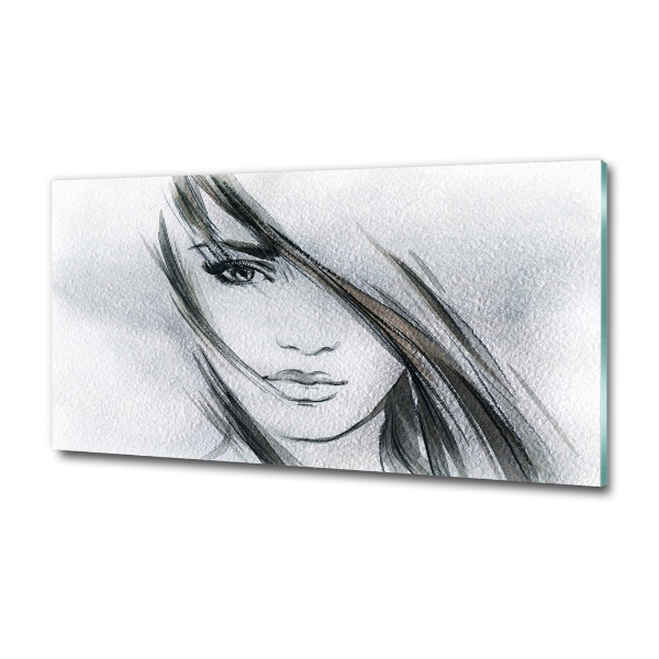 Cuadro decorativo de vidrio para salón horizontal Retrato de una mujer