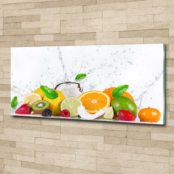 Cuadro decorativo de vidrio para salón horizontal Fruta y agua