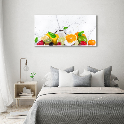 Cuadro decorativo de vidrio para salón horizontal Fruta y agua