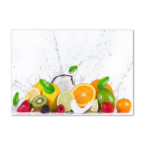 Cuadro decorativo de vidrio para salón horizontal Fruta y agua