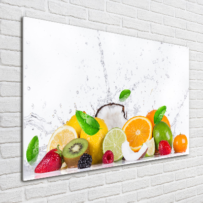 Cuadro decorativo de vidrio para salón horizontal Fruta y agua