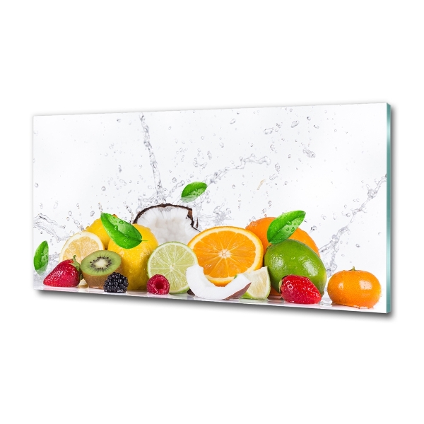 Cuadro decorativo de vidrio para salón horizontal Fruta y agua