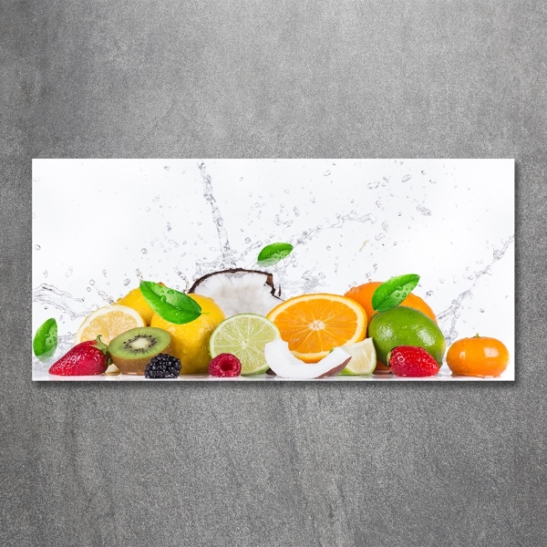 Cuadro decorativo de vidrio para salón horizontal Fruta y agua