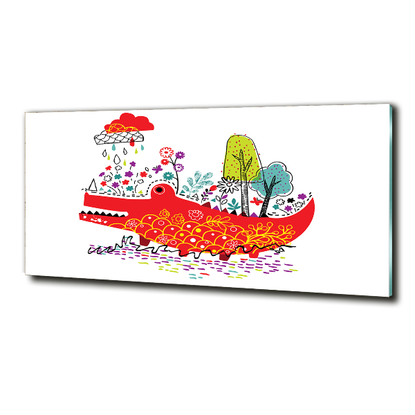 Cuadro decorativo de vidrio para salón horizontal cocodrilo colorido