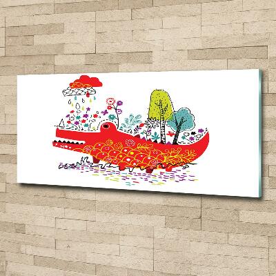 Cuadro decorativo de vidrio para salón horizontal cocodrilo colorido