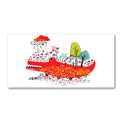 Cuadro decorativo de vidrio para salón horizontal cocodrilo colorido