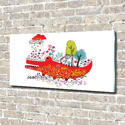 Cuadro decorativo de vidrio para salón horizontal cocodrilo colorido