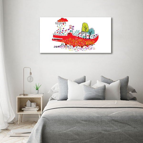 Cuadro decorativo de vidrio para salón horizontal cocodrilo colorido
