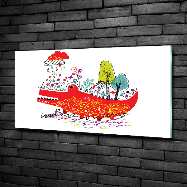 Cuadro decorativo de vidrio para salón horizontal cocodrilo colorido