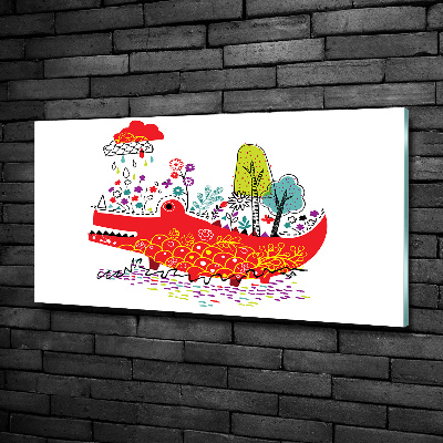 Cuadro decorativo de vidrio para salón horizontal cocodrilo colorido