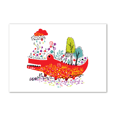 Cuadro decorativo de vidrio para salón horizontal cocodrilo colorido