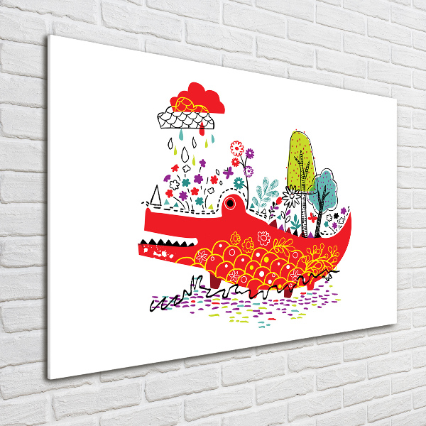 Cuadro decorativo de vidrio para salón horizontal cocodrilo colorido