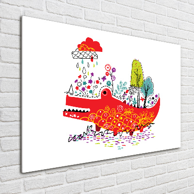 Cuadro decorativo de vidrio para salón horizontal cocodrilo colorido