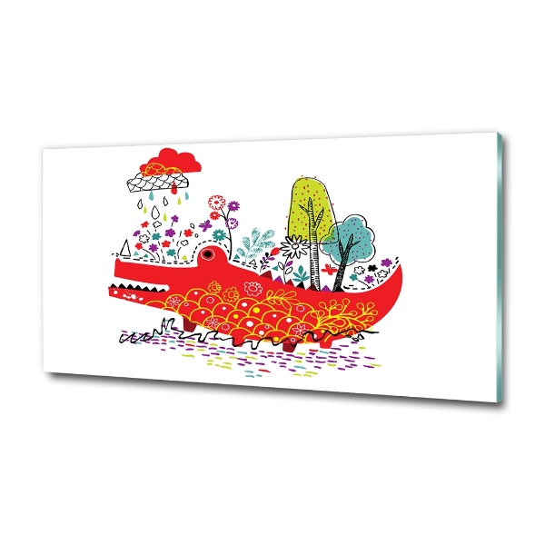 Cuadro decorativo de vidrio para salón horizontal cocodrilo colorido