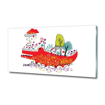 Cuadro decorativo de vidrio para salón horizontal cocodrilo colorido