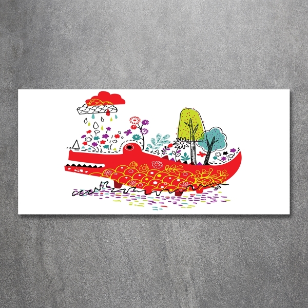 Cuadro decorativo de vidrio para salón horizontal cocodrilo colorido
