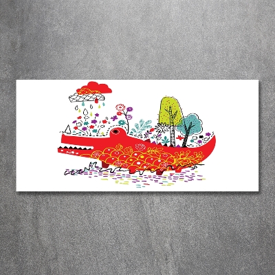 Cuadro decorativo de vidrio para salón horizontal cocodrilo colorido